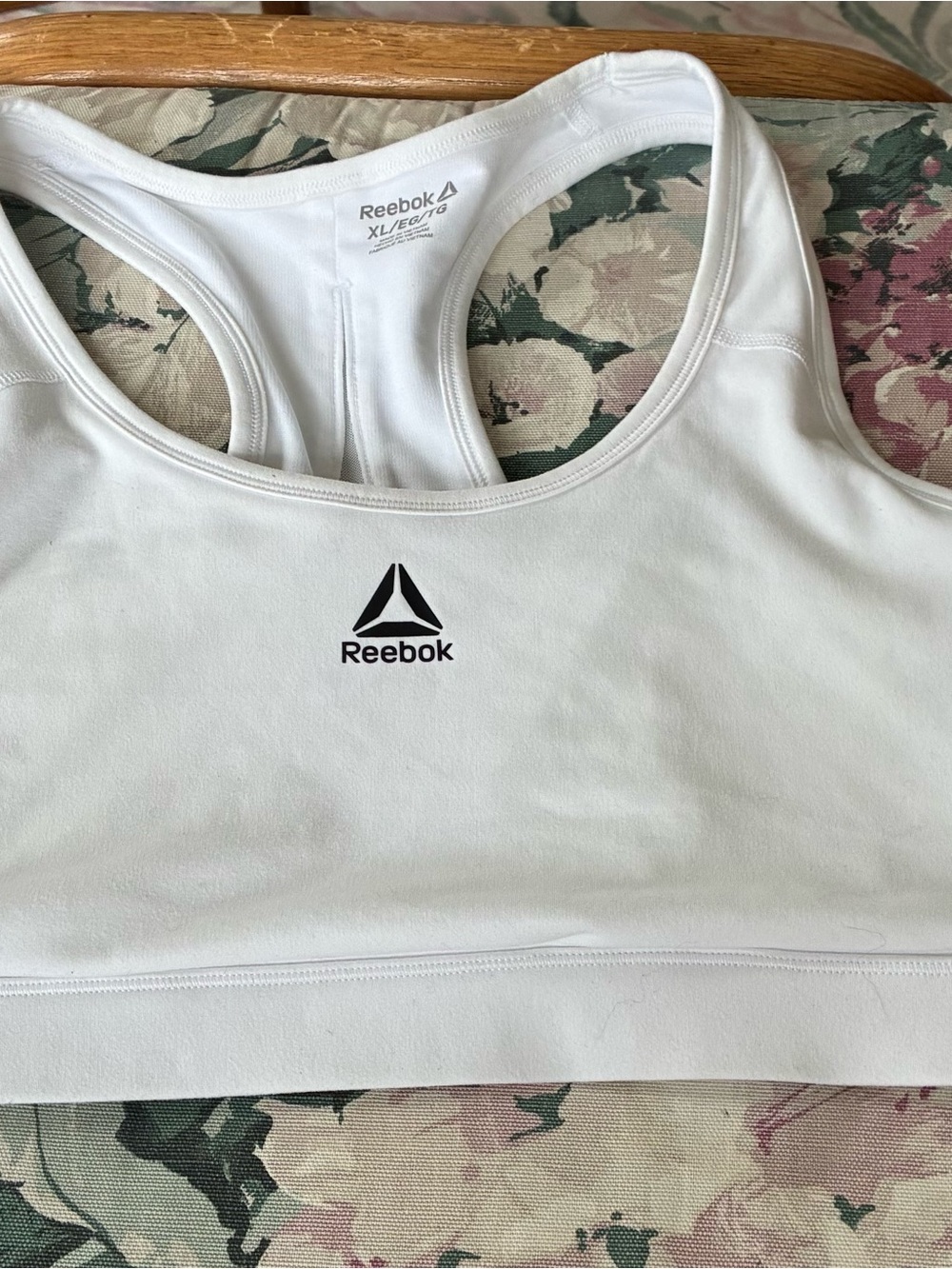 Reebok White Racerback Sports Bra with Black Logo